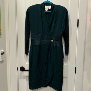 Daymor Couture Vintage 80s Dark Green Long Sleeve Women’s Wrap Dress Size 12